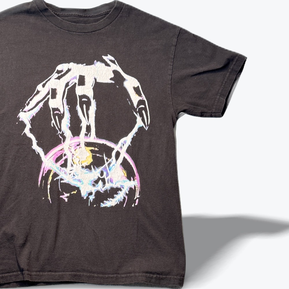 Black Graphic Short Sleeve Tee with Iridescent Claw Design